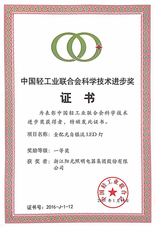 中国轻工业联合会科学技术进步奖